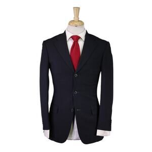 Belvest Solid Navy Blue Wool Mohair 3-Btn Suit Handmade 36S